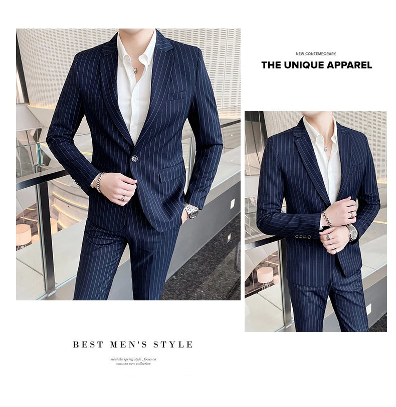 Men's High-End Boutique Suit And Trousers Set British Wedding Party Fashion Business Casual Trendy Two-Piece Ensemble
