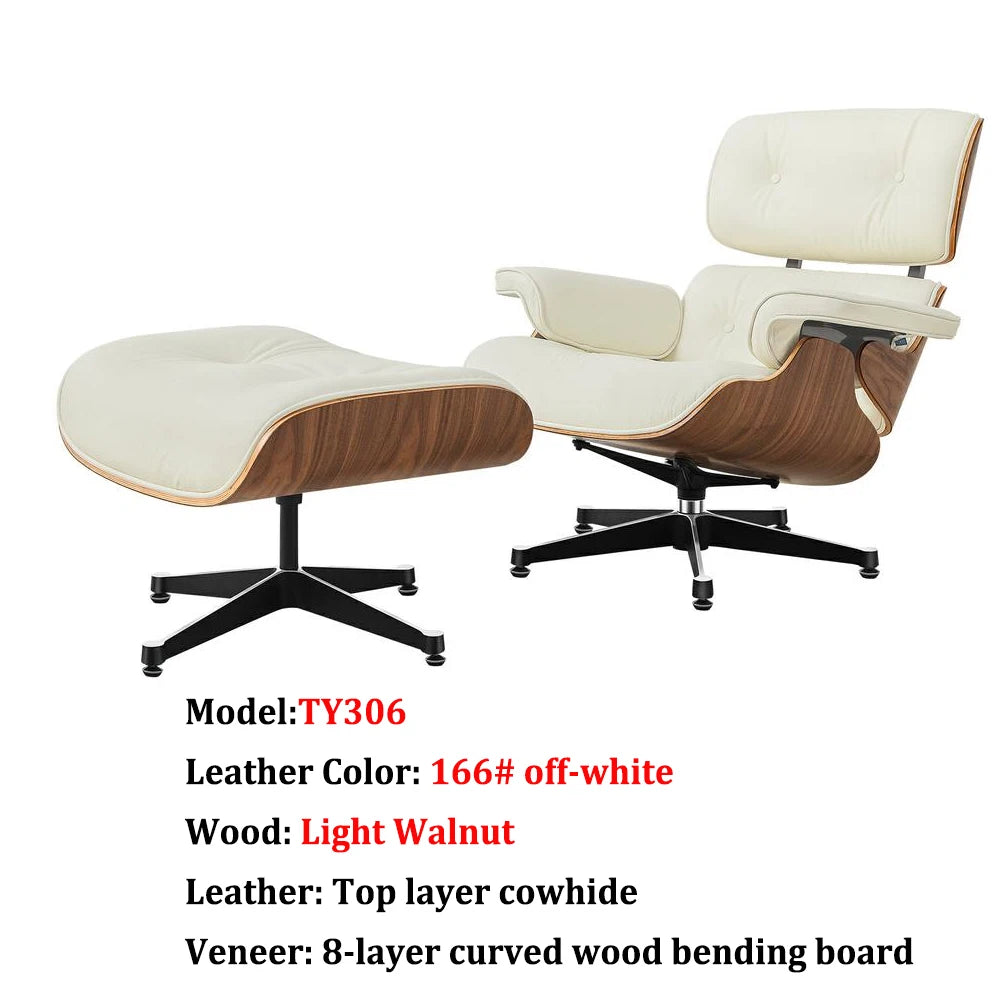 Top Layer Cowhide Classic Recliner Ottoman Light Rosewood Light   Walnut Armchair Swivel Lounge Chair Furniture Leisure Chair