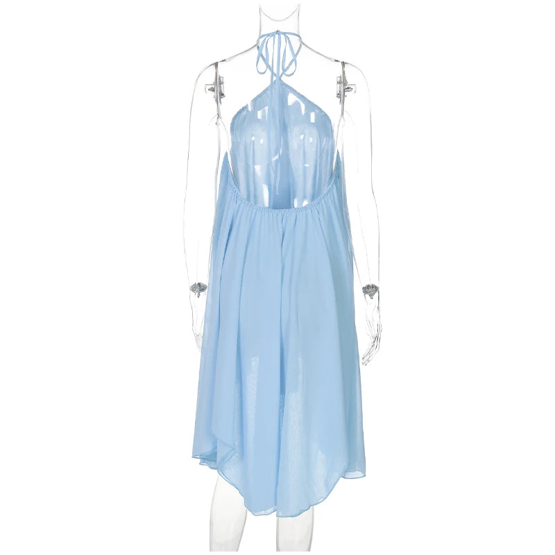 Elegant Halter Ruffles Short Dress Women Loose Solid Strapless Sleeveless Backless Dresses 2025 Summer Lady Beach Vacation Robes