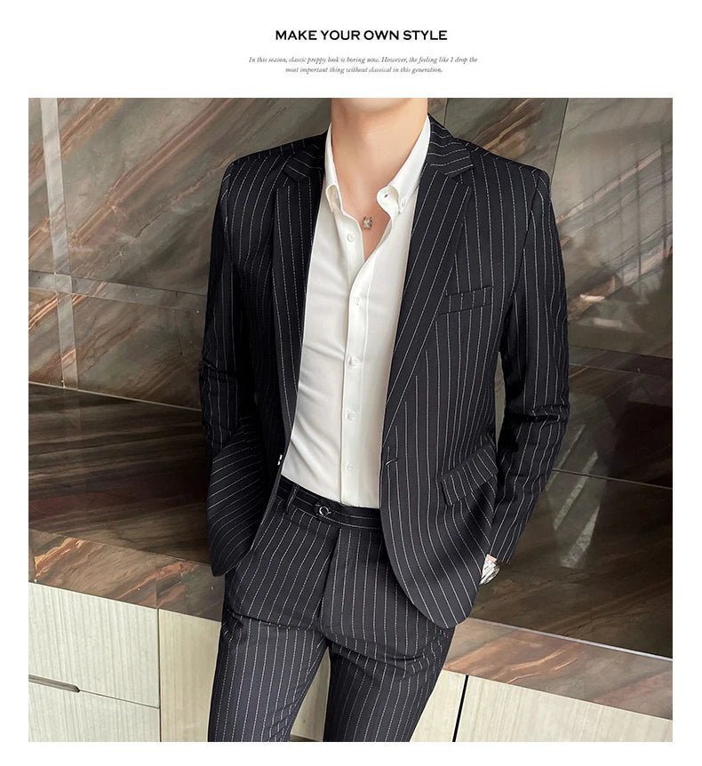 Men's High-End Boutique Suit And Trousers Set British Wedding Party Fashion Business Casual Trendy Two-Piece Ensemble