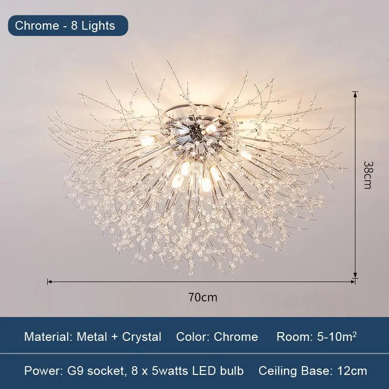 LED Dandelion Pendant Light Modern Crystal Beads Hanging Light Dining Room Living Room Bar Counter Home Decoration G9