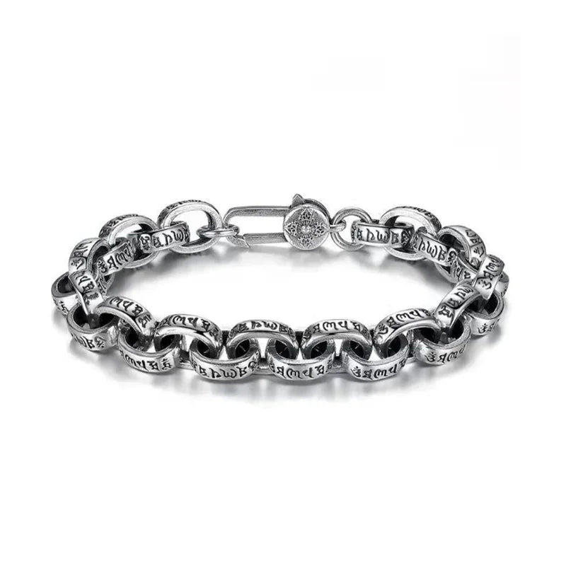 S925 Sterling Silver New Six-Character Mantra Bracelet Men Women Retro Trend Jewelry Gift