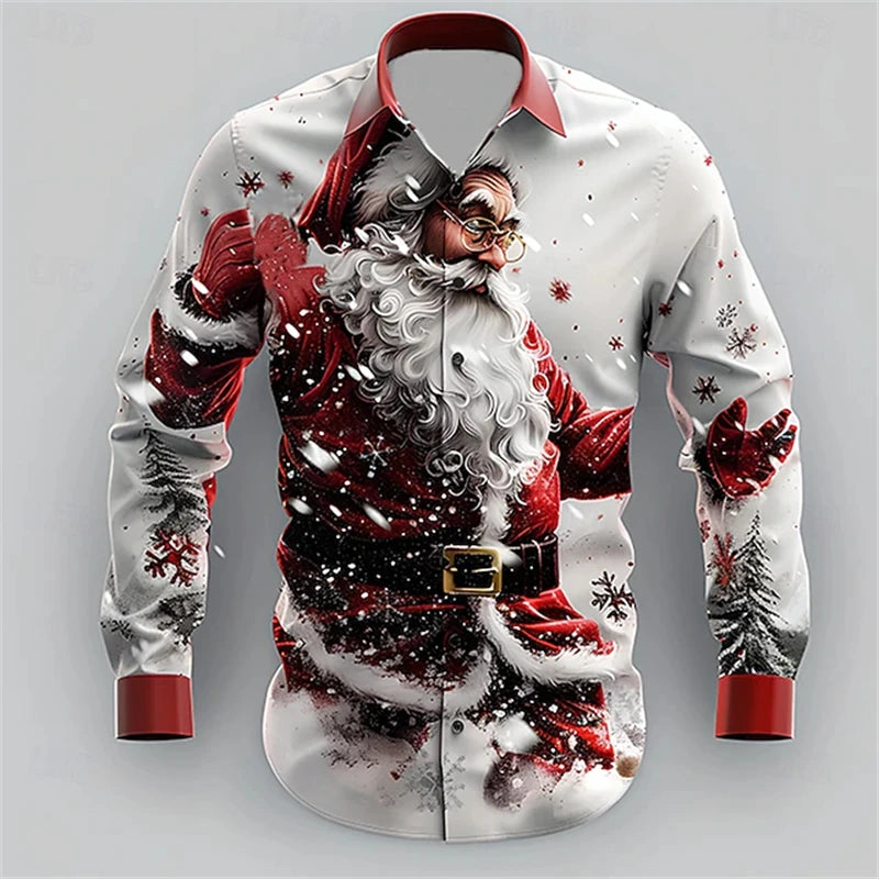 3D Fashion Printed Christmas Pattern Shirt For Autumn And Winter Casual men's Long Sleeve Shirt Street Design Harajuku Tops 2024