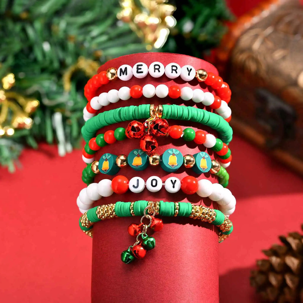 Colorful Multi-layer Bracelet Set, Snowflake Small Bell Charm Bracelet for Women Girl, Fashion Jewelry Festival Gift