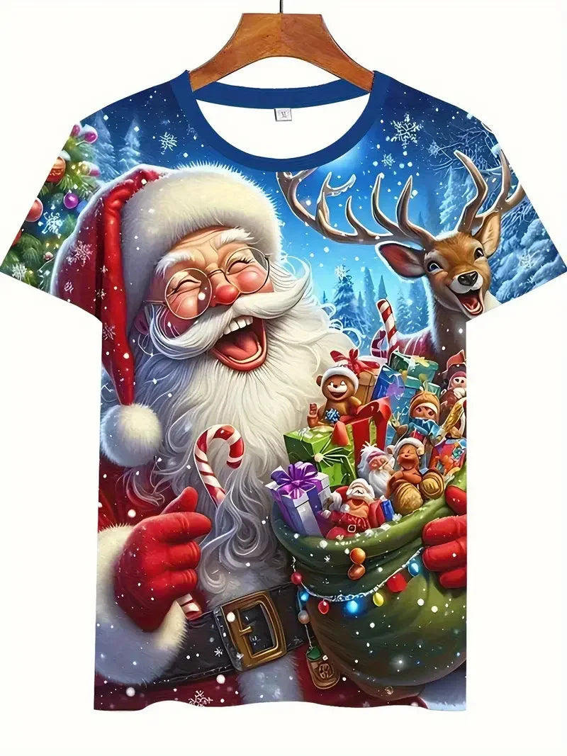 2026 Christmas T-Shirts Summer Funny Santa Claus Fashion Tops Tee Mens Shirts Summer Holiday Boys Casual Streetwear Clothing