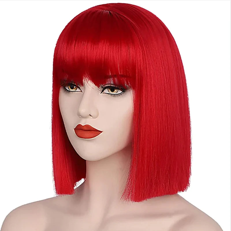 HAIRJOY Synthetic Hair Women  Red Short Straight  Wig for Cosplay Party
