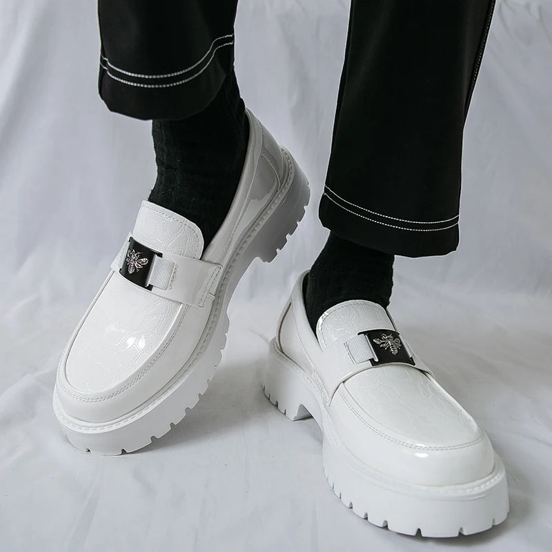 2025 Men's Round Toe Thick Soled Light Luxury Leather Shoes Loafers Non Slip Comfort Fashio Business Office Formal Shoes