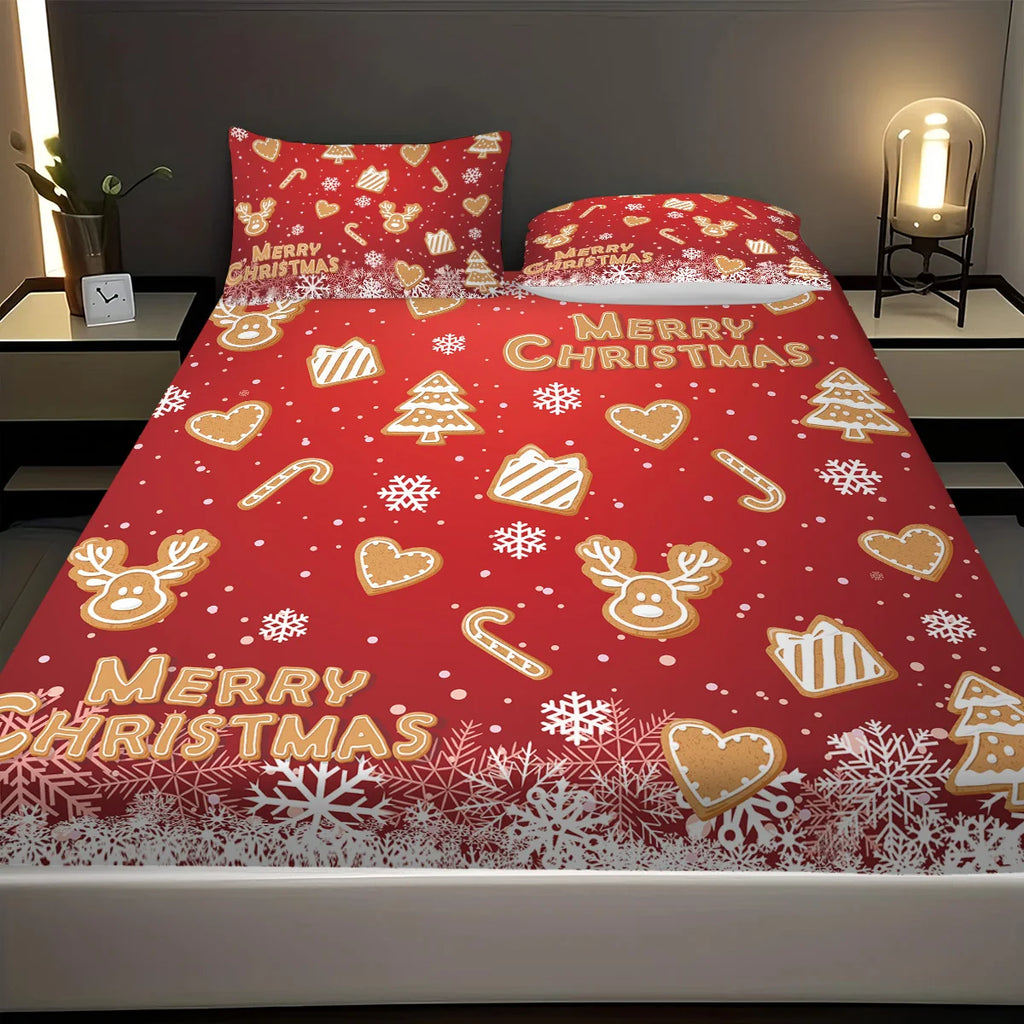 3pcs Christmas gingerbread print coreless bedsheet set multiple size soft bedcovers bedroom bedding decorations machine washable