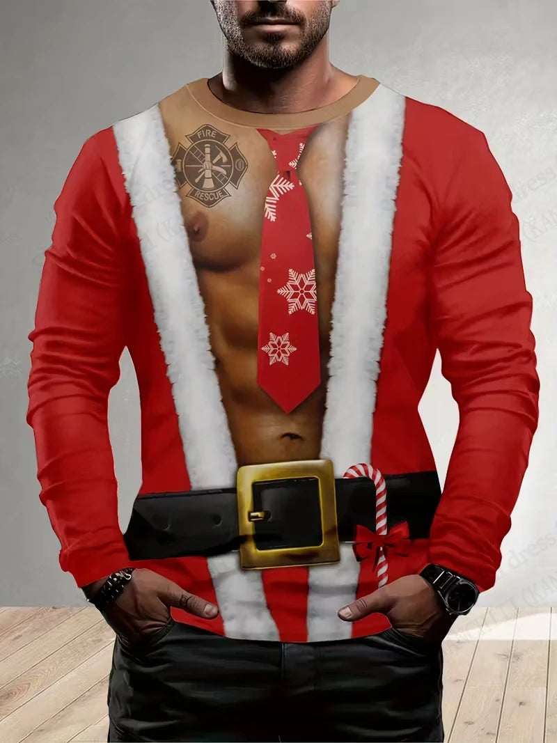 Merry Christmas Santa Claus 3d Print Graphic T-shirt Men Women Fashion Long Sleeve T-shirts Christmas Tree Tops Tees Gift New