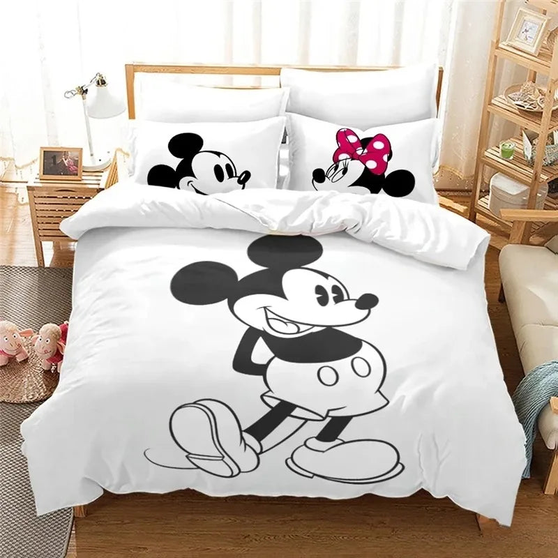 Disney Cartoon Bedding Set Mickey And Minnie Mouse 3D Print Duvet Cover With Pillowcase Bedclothes For Christmas New Year Gifts