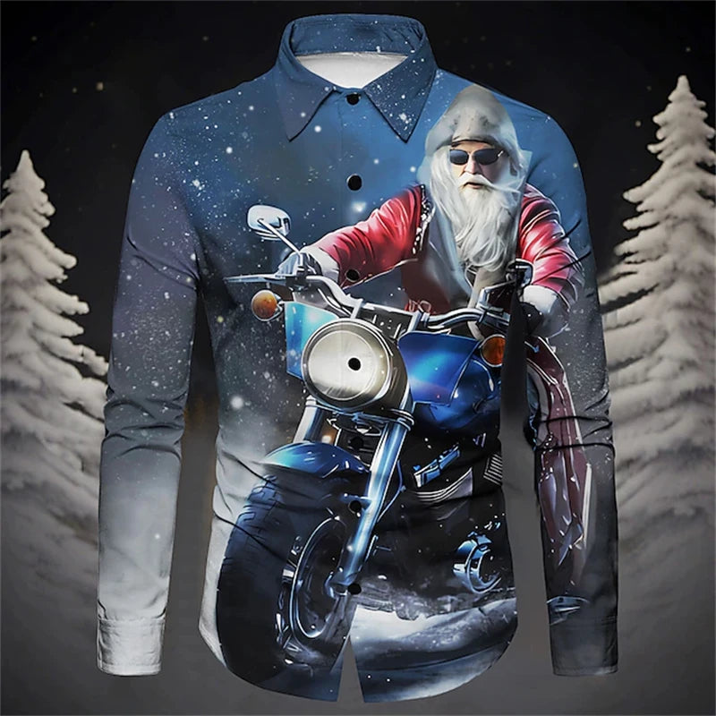 3D Fashion Printed Christmas Pattern Shirt For Autumn And Winter Casual men's Long Sleeve Shirt Street Design Harajuku Tops 2024