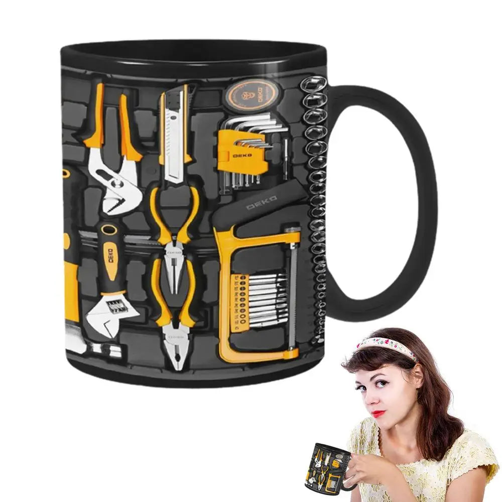 Mechanic Black Mug Black Ceramic Coffee Cup For Mechanics Large Toolbox Coffee Cup Tea Mug For Water Whiskey Soup Juice Wine