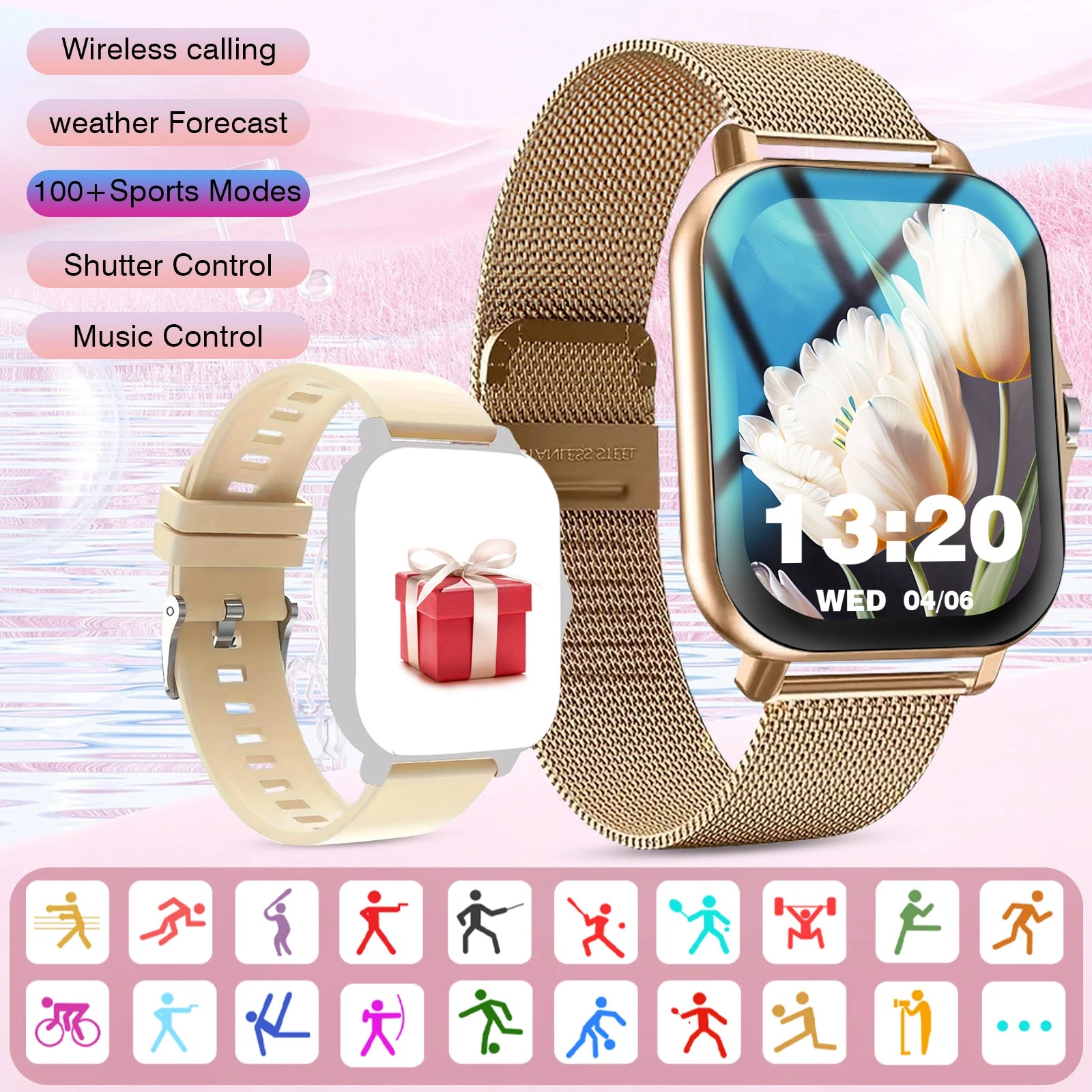 Smartwatch, Wireless Talk/Dial, Multi-Sport Mode for Men and Women, Compatible with IPhone/Andriod
