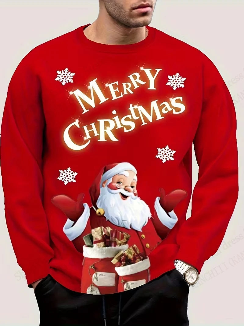 Merry Christmas Santa Claus 3d Print Graphic T-shirt Men Women Fashion Long Sleeve T-shirts Christmas Tree Tops Tees Gift New