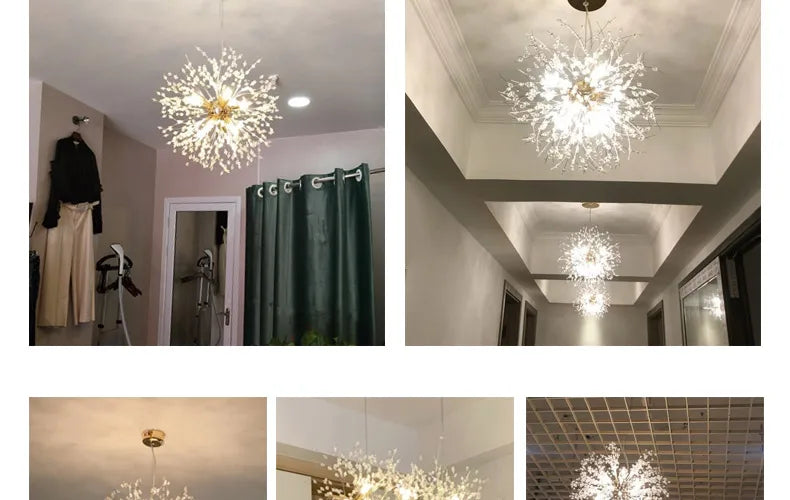 LED Dandelion Pendant Light Modern Crystal Beads Hanging Light Dining Room Living Room Bar Counter Home Decoration G9