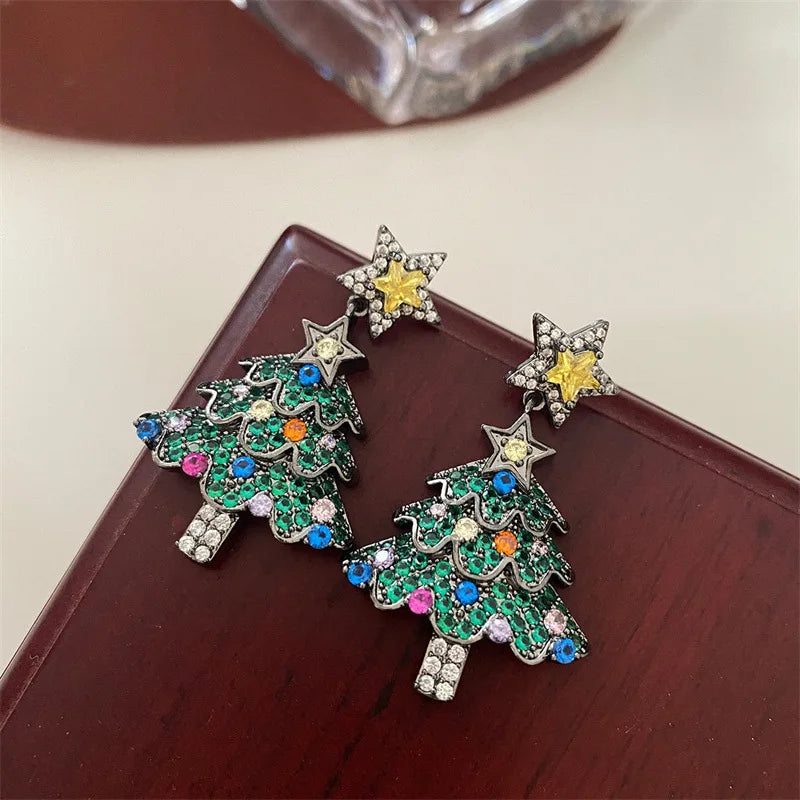 Christmas Series Simple Advanced Rotating Christmas Tree Star Pendant Earrings Women's Creative Personalized Girl Gifts