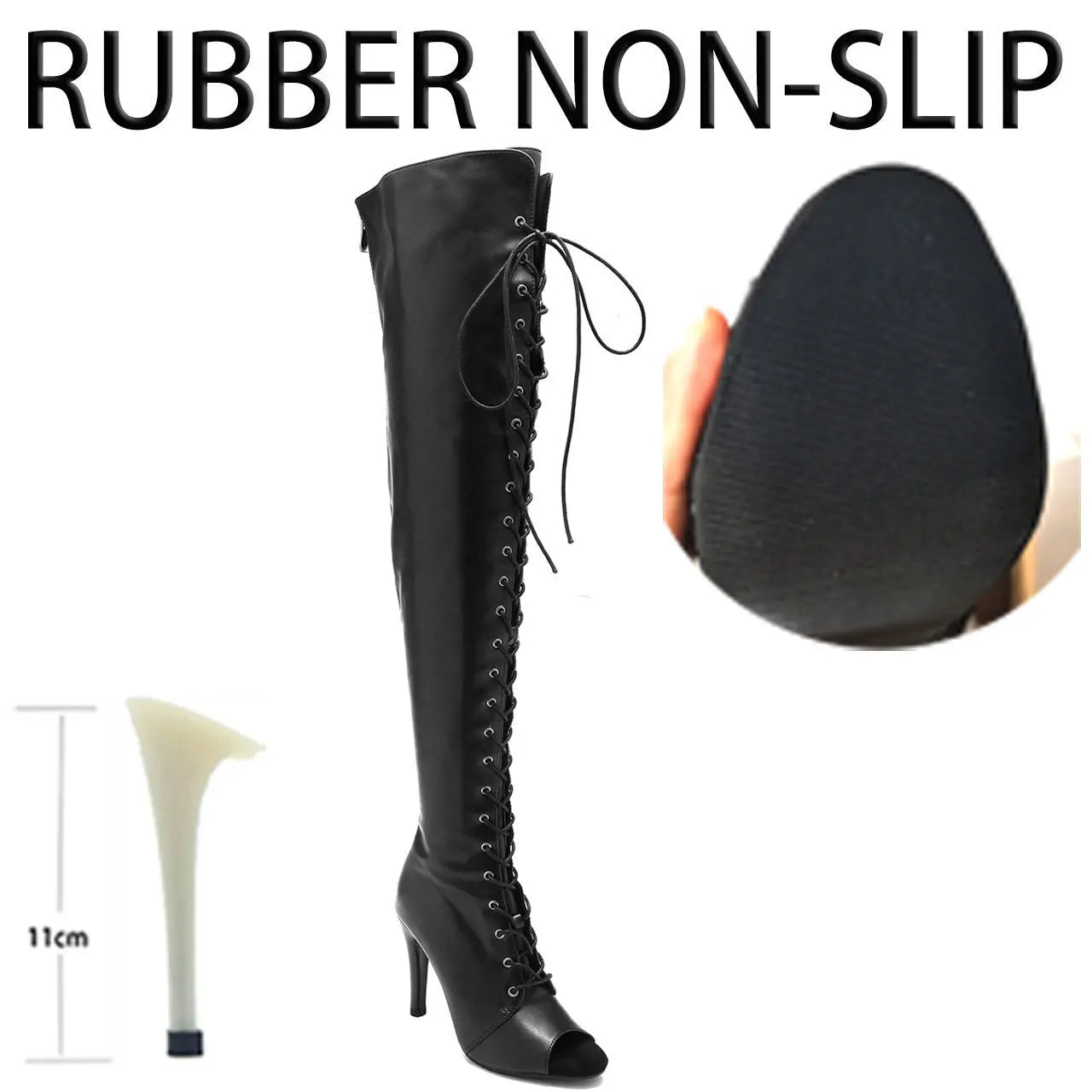 Black High Women Heels Soft Peep Toe Boots Stilettos Jazz Dance Over the Knee Shoes for Latin Dancing Big Size, match with women's dress