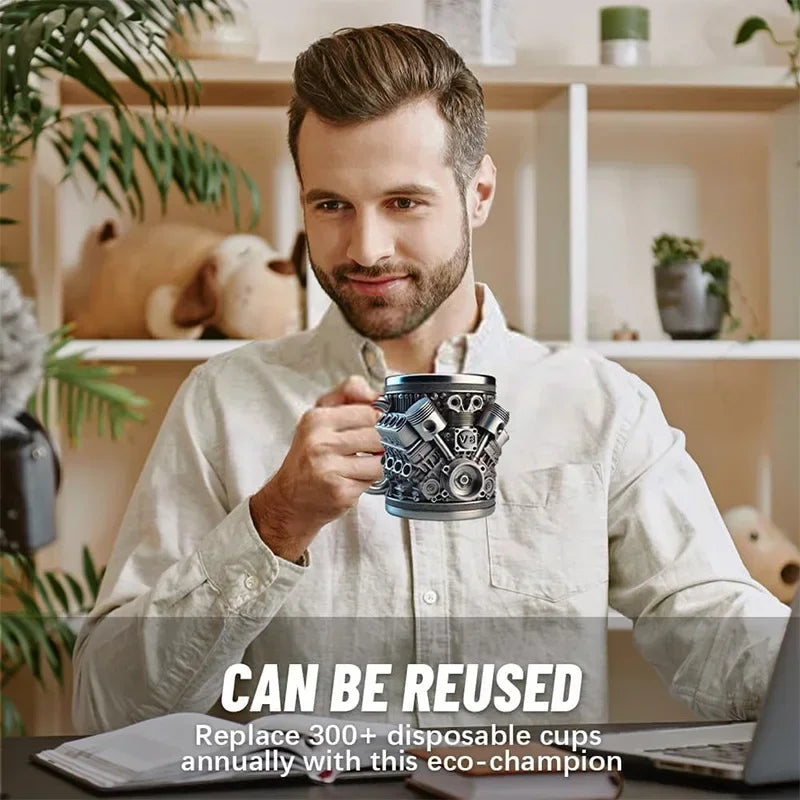 Creative Engines Stainless Steel Cup Mechanical V8/V6 Engine Mug Coffee Beer Funny Drinking Office Cup Car Enthusiasts As A Gift