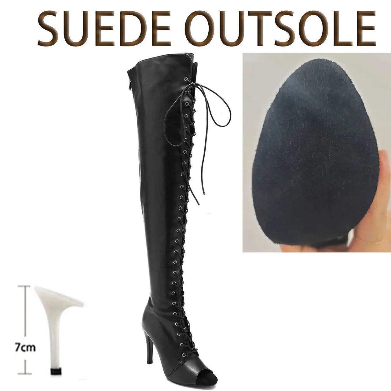 Black High Women Heels Soft Peep Toe Boots Stilettos Jazz Dance Over the Knee Shoes for Latin Dancing Big Size, match with women's dress