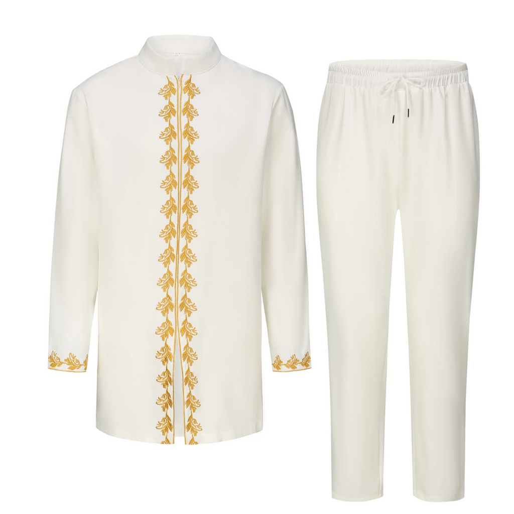 2025 New African Traditional Men's Suit Fashion Luxury Men's Suit Casual Loose Two Piece Set Holiday Wedding Men's Suit Kaftan