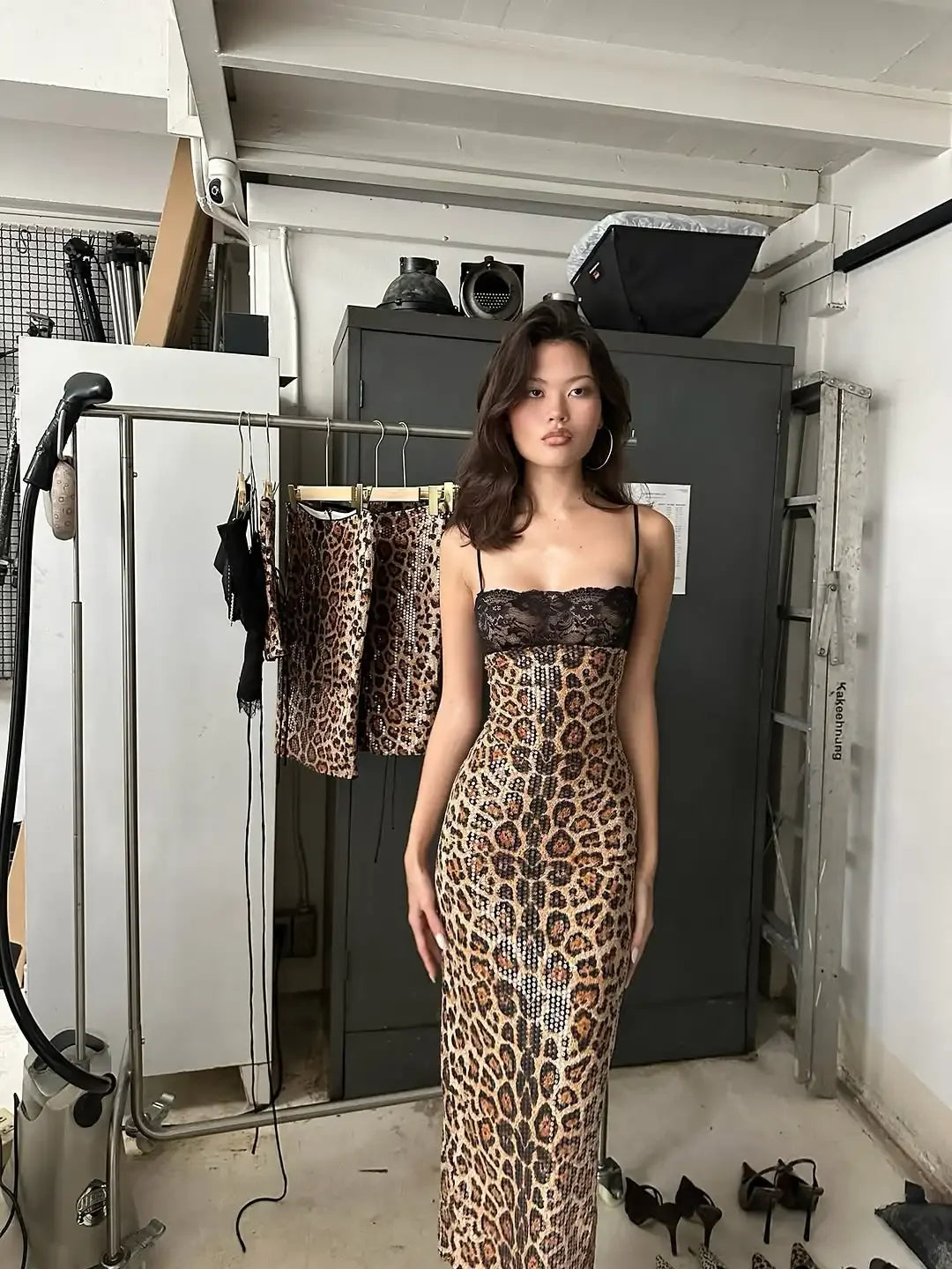 Women Sexy Leopard Print Sling Maxi Dress Chic Sequin Backless Lace Patchwork Slim Dresses Fashion New Lady Party Vacation Robes