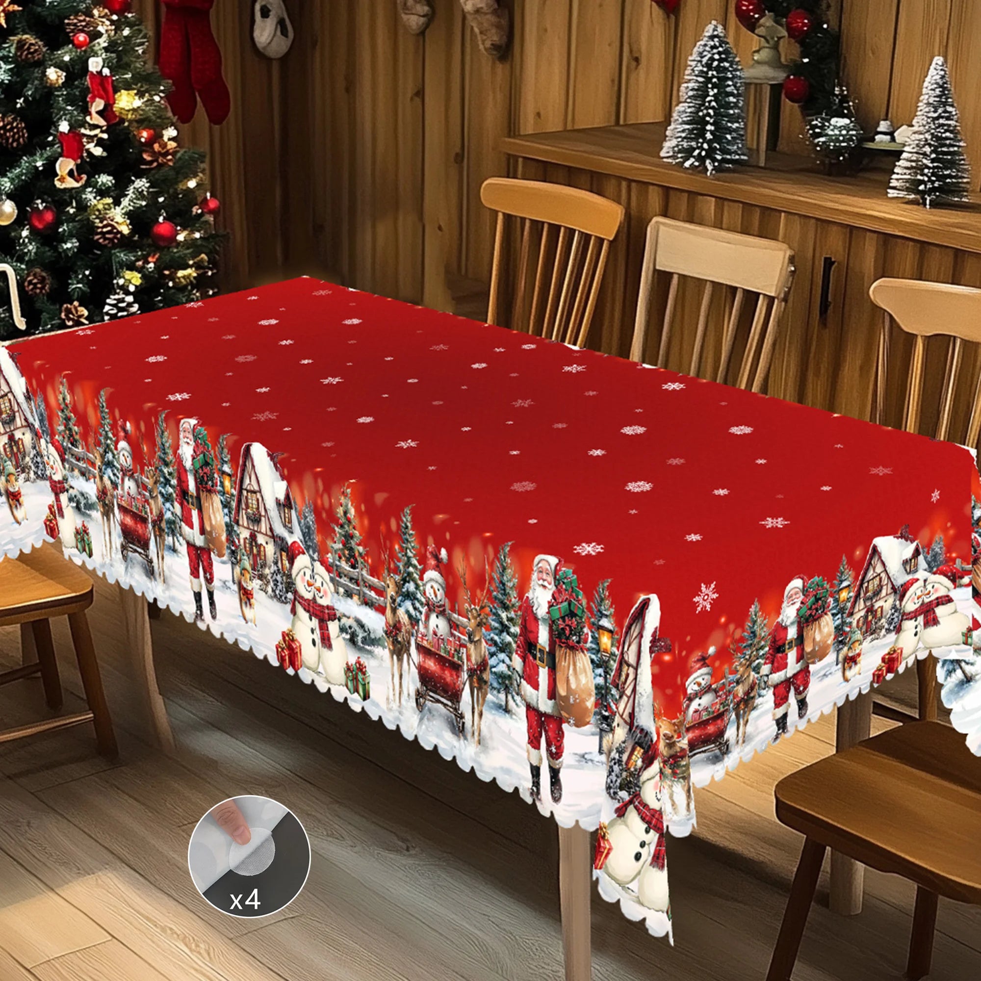 1 Piece of Red Merry Christmas Themed Printed Tablecloth, Retro Country Farmhouse Style, Santa Claus, Snowman, Snow Scene Pattern Design, Suitable for Christmas, New Year's Party, Party Decoration, Kitchen Accessories, Room a