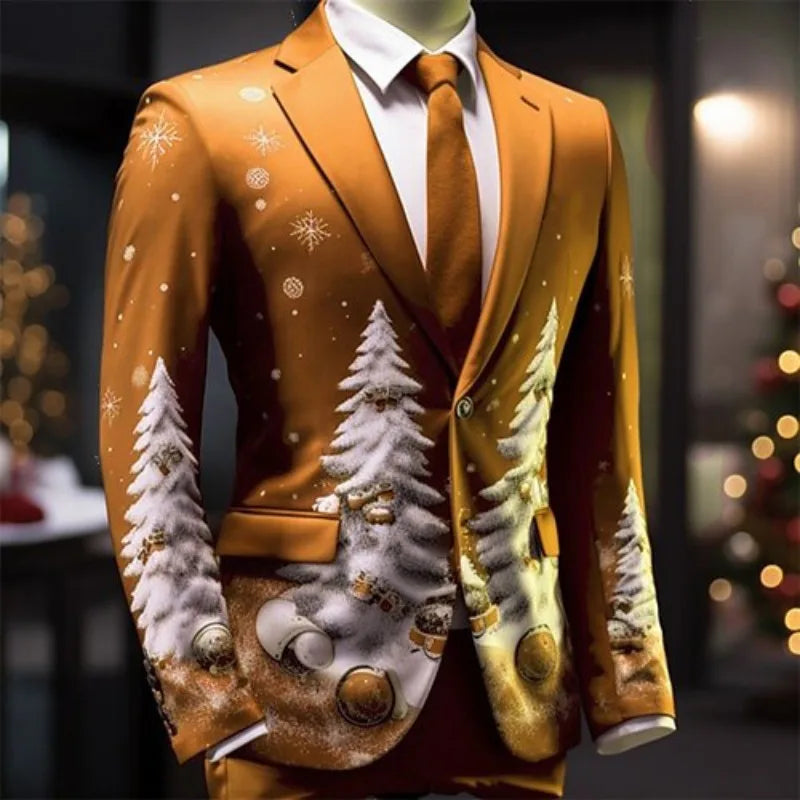 Christmas Outfit Men New Year Suit with Tie Long Sleeve Jacket Xmas Event Costume Fashion Carnival Party Coat Adult 2025 New