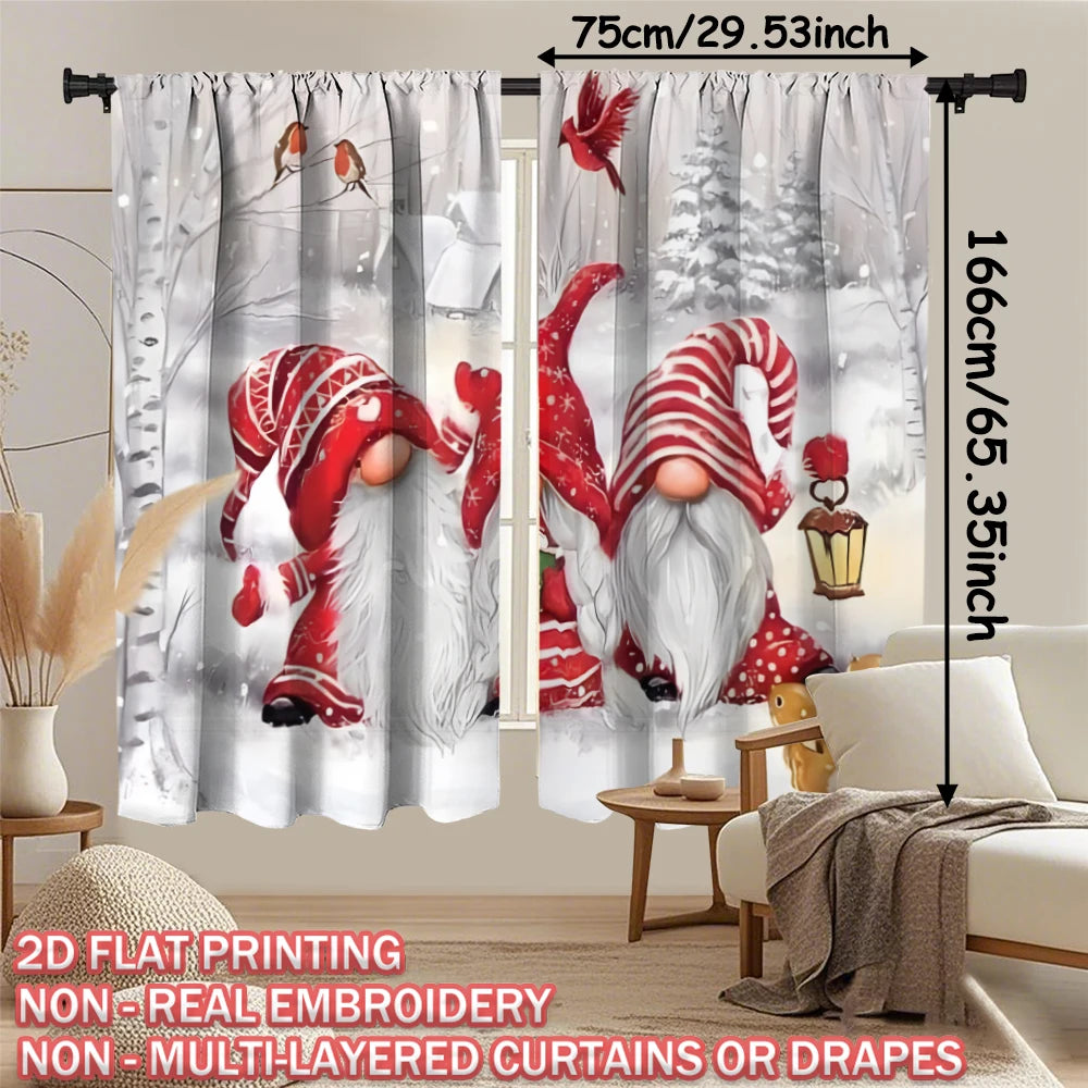 Christmas Flat Printing Curtain with Frosty Forest Christmas Gnome Christmas Bird For Christmas Home  Door Windows Decor Party