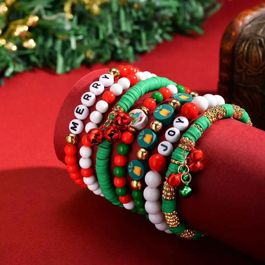 Colorful Multi-layer Bracelet Set, Snowflake Small Bell Charm Bracelet for Women Girl, Fashion Jewelry Festival Gift