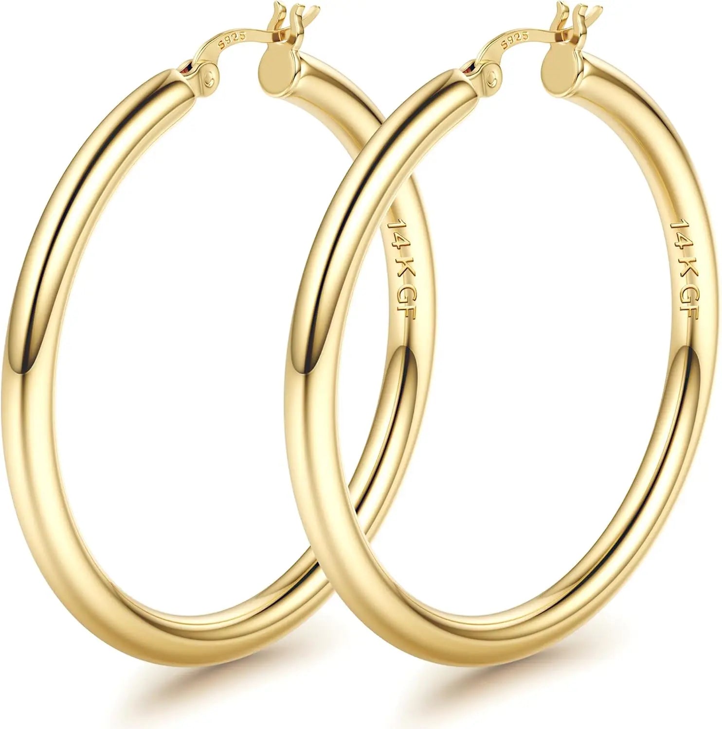 Drperfect 14K Gold Plated Chunky Hoop Earrings for Women Hypoallergenic Silver Needle Lightweight Large Hoops Earrings Jewelry