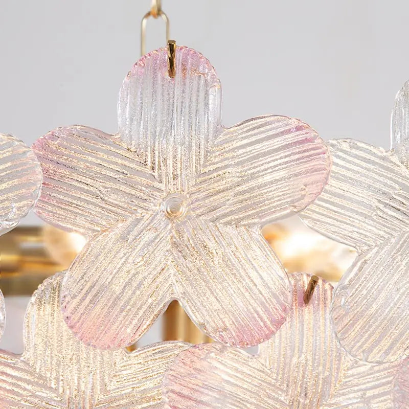 LED Glass Flower Pendant Light for Living Dining Room Bedroom Modern French Style Home Decoration Hanging Lamp E14