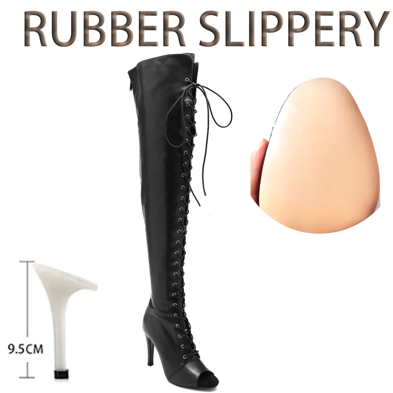 Black High Women Heels Soft Peep Toe Boots Stilettos Jazz Dance Over the Knee Shoes for Latin Dancing Big Size, match with women's dress