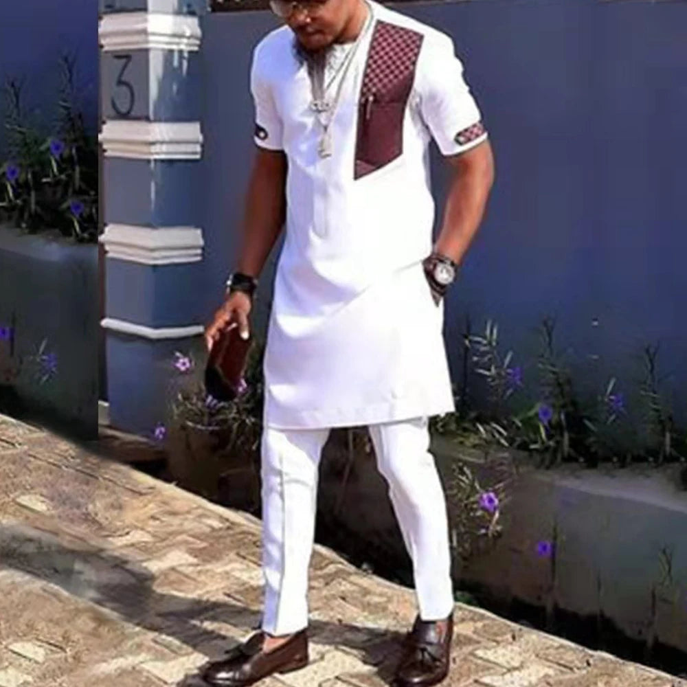 2025 New African Traditional Men's Suit Fashion Luxury Men's Suit Casual Loose Two Piece Set Holiday Wedding Men's Suit Kaftan