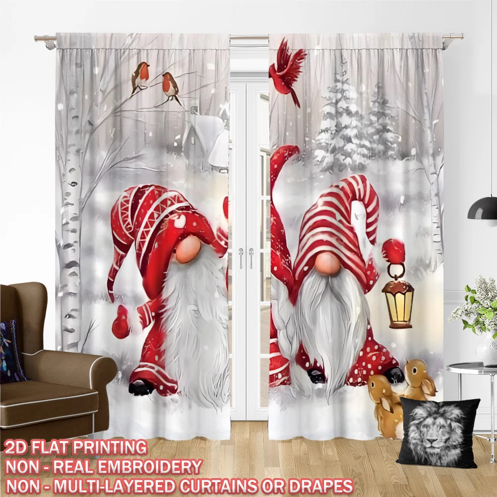 Christmas Flat Printing Curtain with Frosty Forest Christmas Gnome Christmas Bird For Christmas Home  Door Windows Decor Party