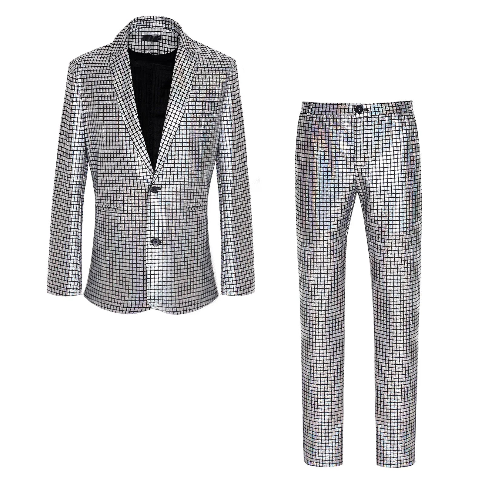 Men's New Cool Performance Set, Sequin Gold Stamping Business Casual Two-piece, One-row Two-button Slim-fit Blazer + Trousers