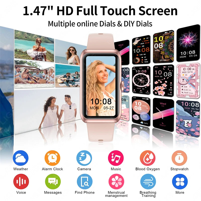 LIGE 1.47" Sports Band Fitness Tracker Watches for Women Men with Heart Rate Sleep Monitor IP68 Waterproof Pedometer Smart Watch