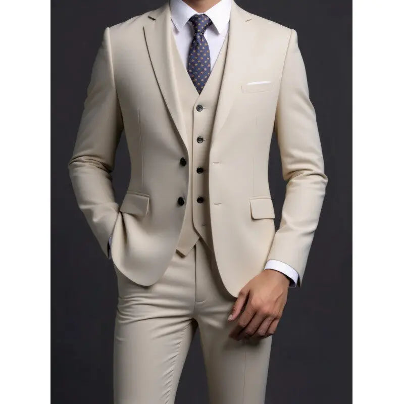 Suit (Blazer+ Vest + Trousers) Men's Fashionable Gentleman Business British Style Solid-color Banquet Host Casual Wedding Suit