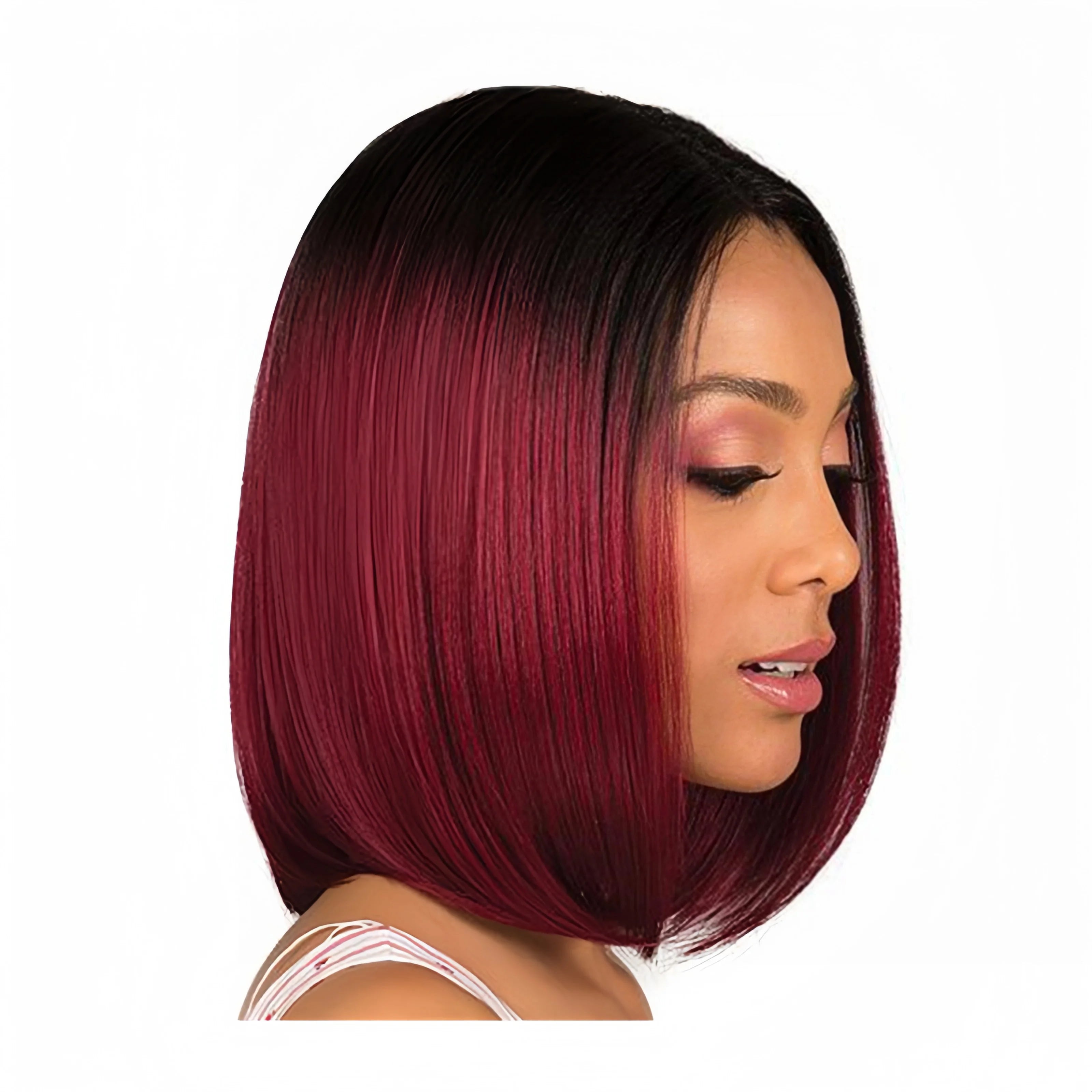 Fashion European and American dyed bobo wig female short straight hair black gradient wine red synthetic fiber hair
