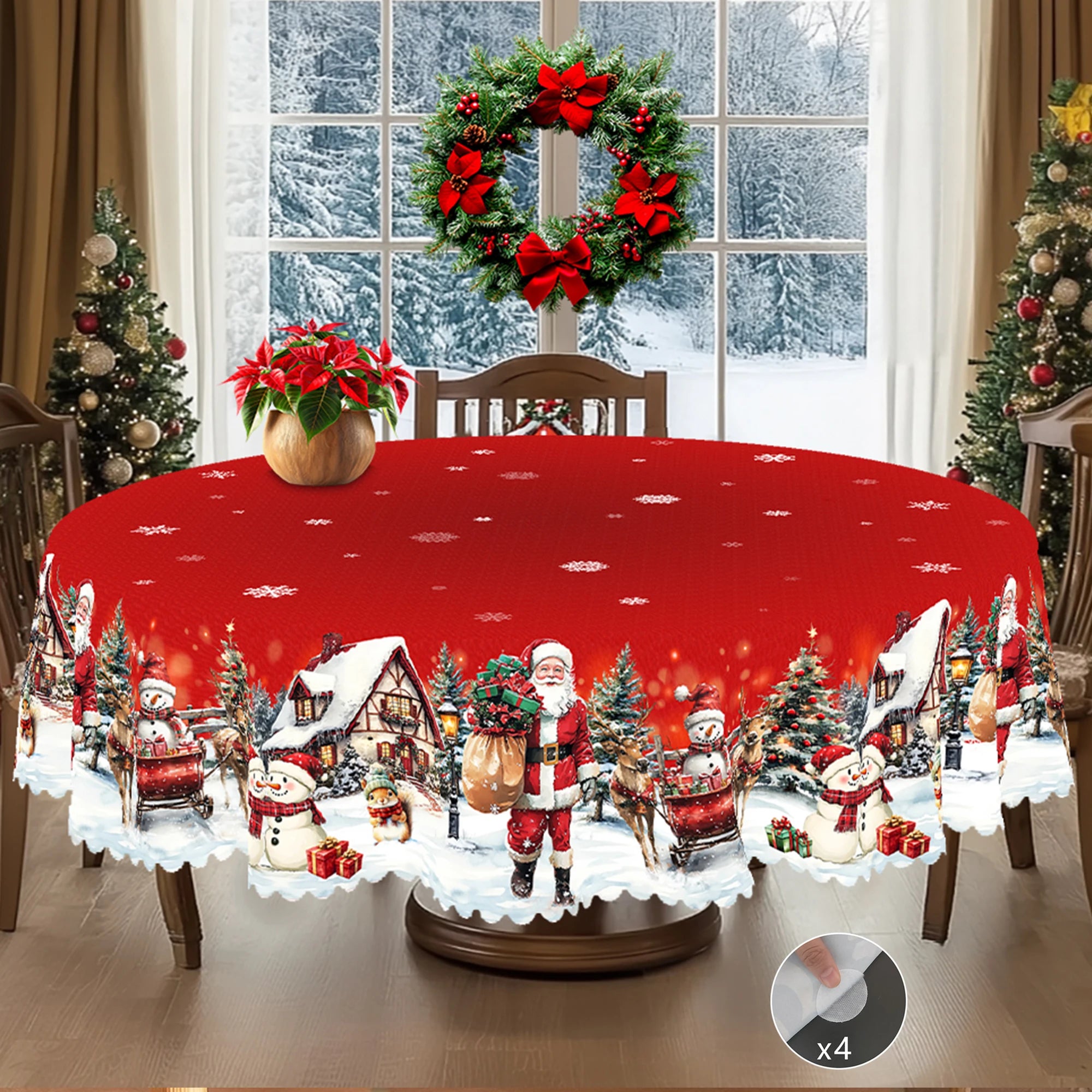 1 Piece of Red Merry Christmas Themed Printed Tablecloth, Retro Country Farmhouse Style, Santa Claus, Snowman, Snow Scene Pattern Design, Suitable for Christmas, New Year's Party, Party Decoration, Kitchen Accessories, Room a