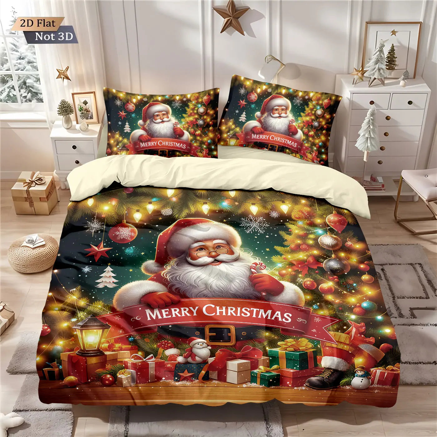 3pcs Merry Christmas Santa Claus print coreless bedding set multiple size bedrooms bedding holiday decorations, machine washable