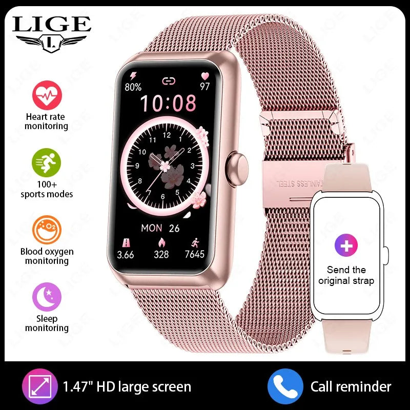LIGE 1.47" Sports Band Fitness Tracker Watches for Women Men with Heart Rate Sleep Monitor IP68 Waterproof Pedometer Smart Watch