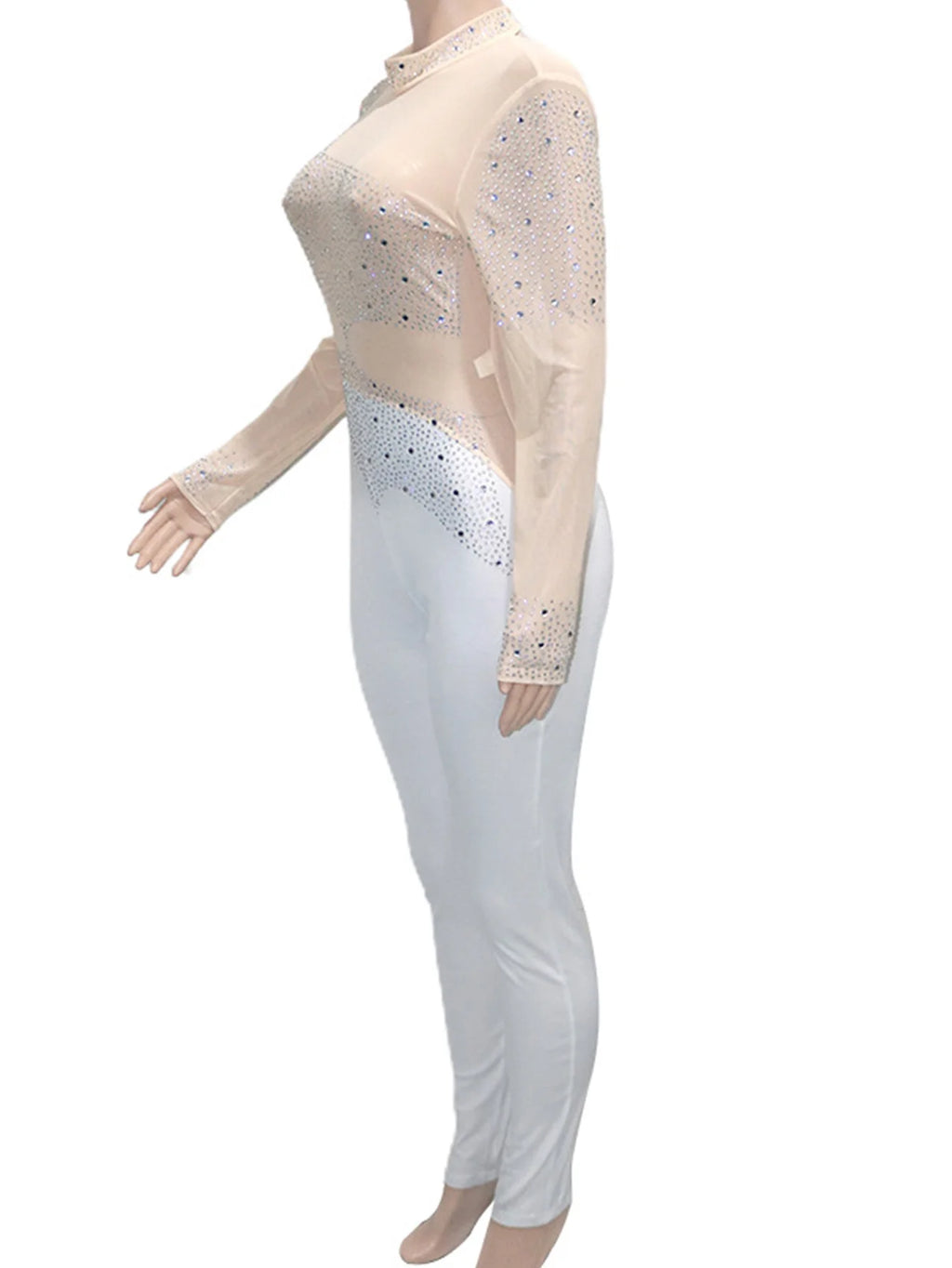 Sexy see through Rhinestone mesh bodycon jumpsuit women summer Long sleeve jumpsuits body birthday party club outfits bodysuit