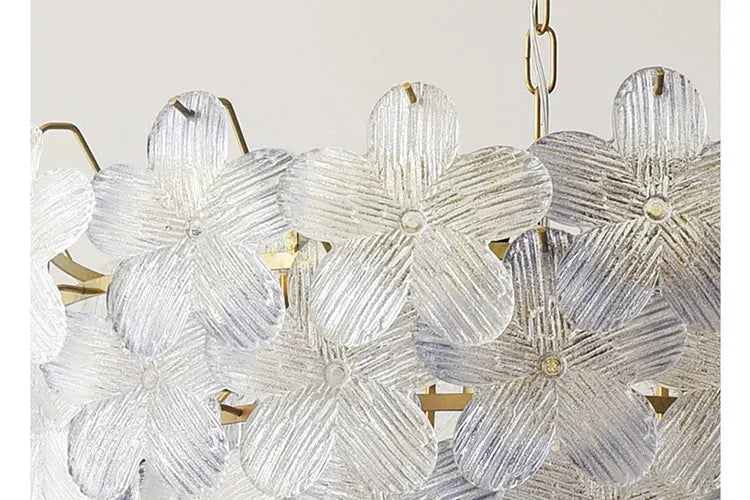 LED Glass Flower Pendant Light for Living Dining Room Bedroom Modern French Style Home Decoration Hanging Lamp E14