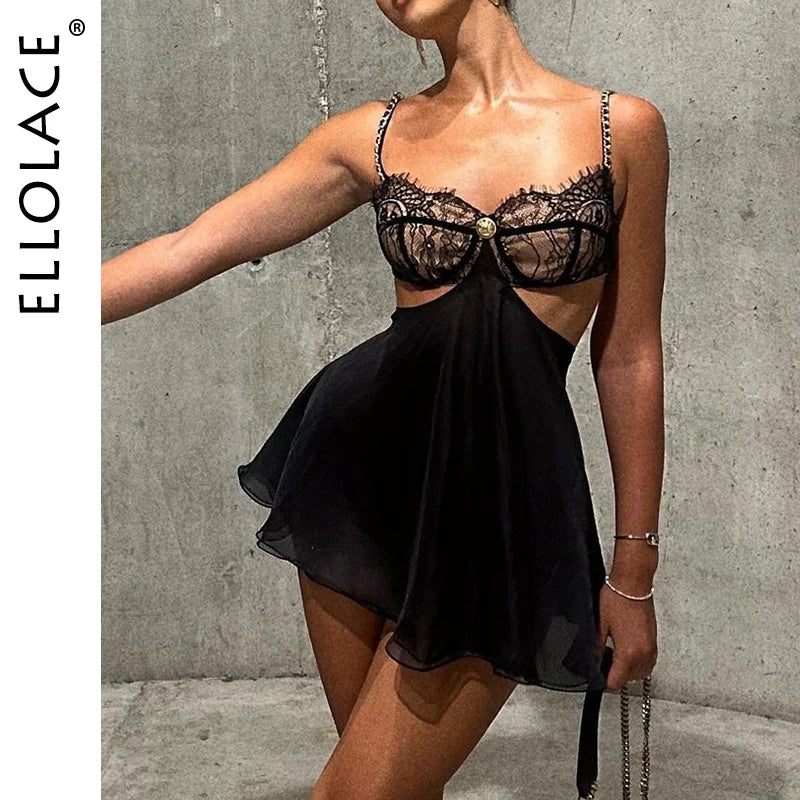et Ellolace Sexy Adult Female dress shoulder Straps Backless Fancy Cut Out on Sides Bra Women Tutu Organza Outfit