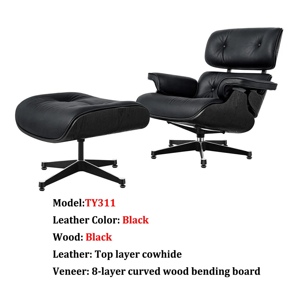 Top Layer Cowhide Classic Recliner Ottoman Light Rosewood Light   Walnut Armchair Swivel Lounge Chair Furniture Leisure Chair