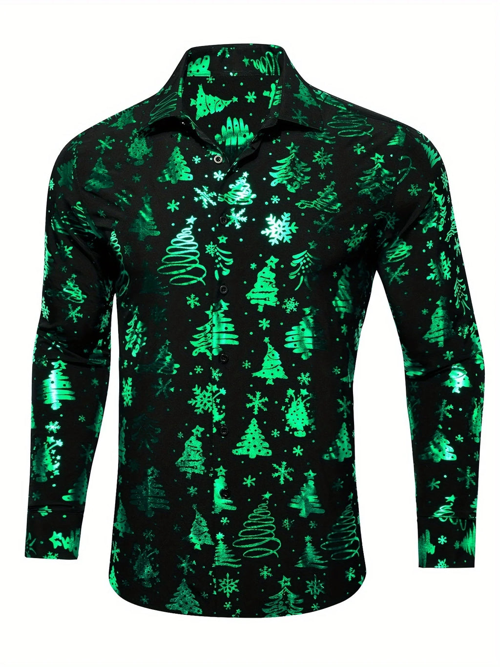 Christmas Theme Men's Golden Christmas Tree 3D Printed Formal Shirts Christmas Graphic Long Sleeve Shirt Fashion Men's Shirts