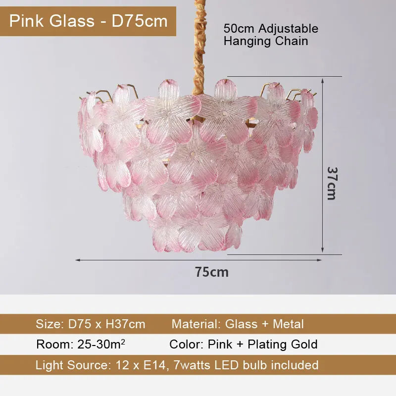 LED Glass Flower Pendant Light for Living Dining Room Bedroom Modern French Style Home Decoration Hanging Lamp E14