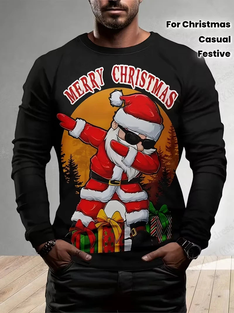 Merry Christmas Santa Claus 3d Print Graphic T-shirt Men Women Fashion Long Sleeve T-shirts Christmas Tree Tops Tees Gift New