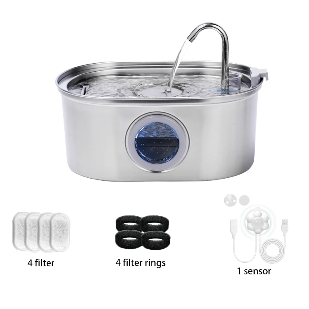 3.2L stainless steel cat water dispenser window has water level, which can be observed, suitable for many cats and dogs