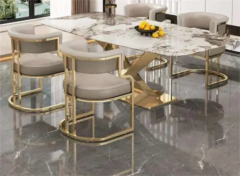 Luxury golden Dining Chairs wrought Iron Backrest Armchair Kitchen Modern Dining Room Furniture Home Bedroom Salon Makeup Chair